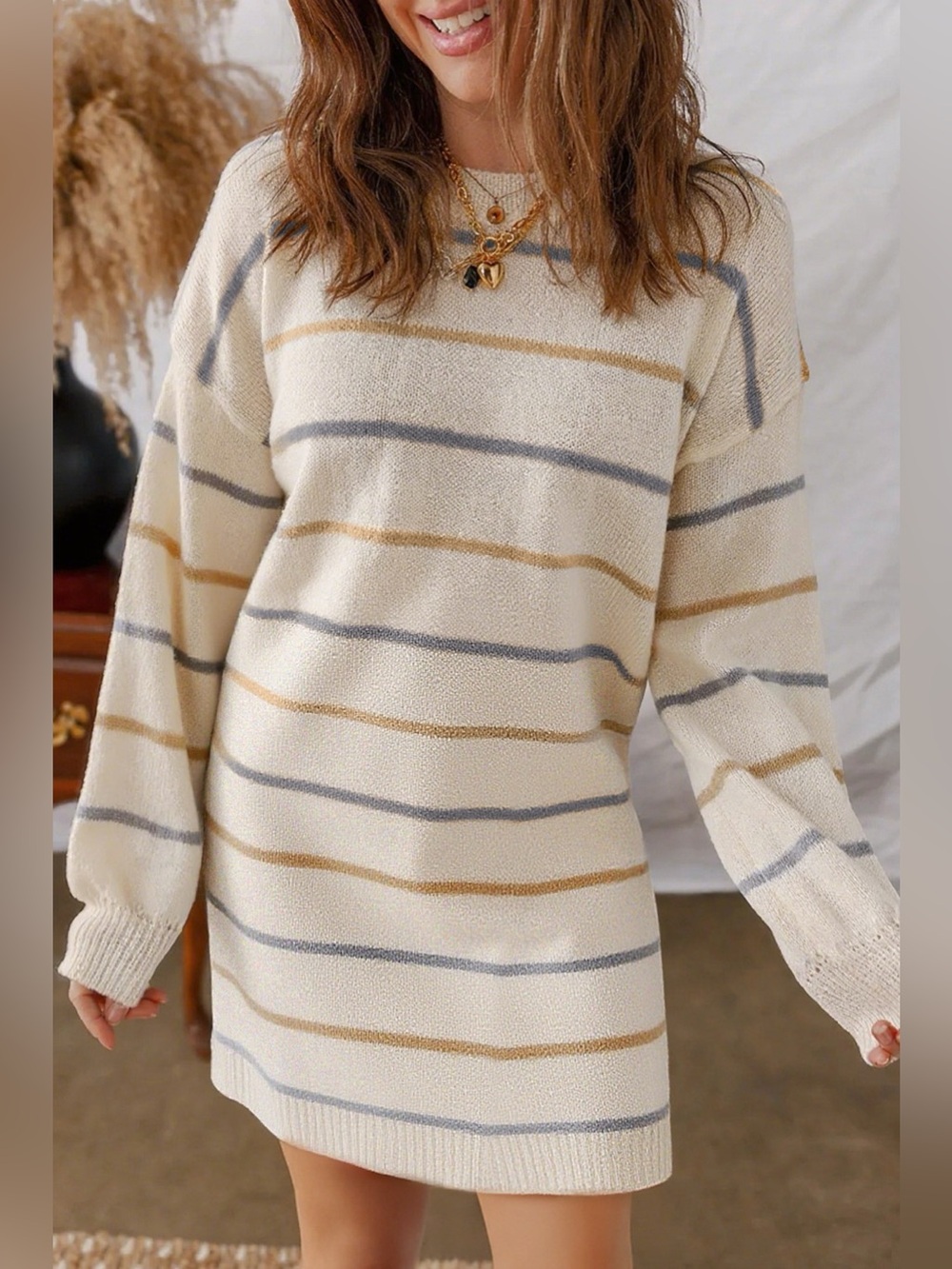 Striped Dropped Shoulder Oversized Sweater Dress